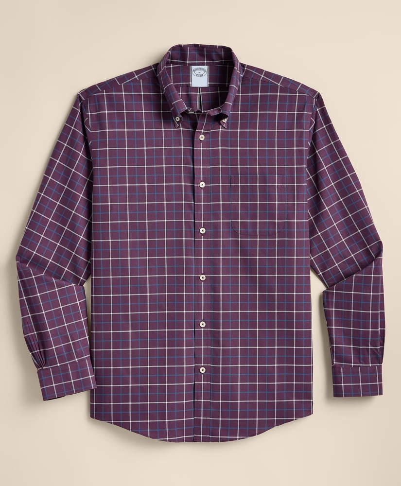 Stretch Cotton Non-Iron Twill Button Down Collar, Windowpane Sport Shirt, image 2