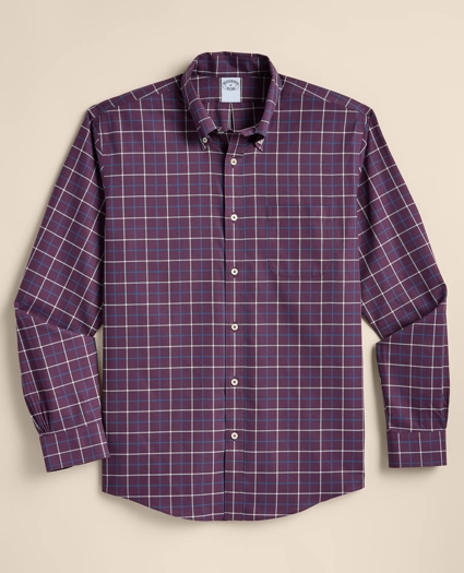 Stretch Cotton Non-Iron Twill Button Down Collar, Windowpane Sport Shirt, image 2