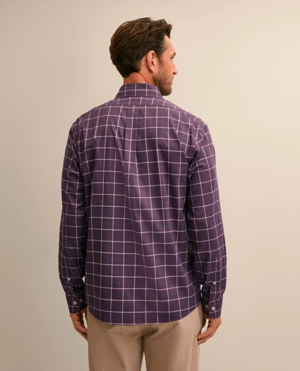 Stretch Cotton Non-Iron Twill Button Down Collar, Windowpane Sport Shirt, image 4