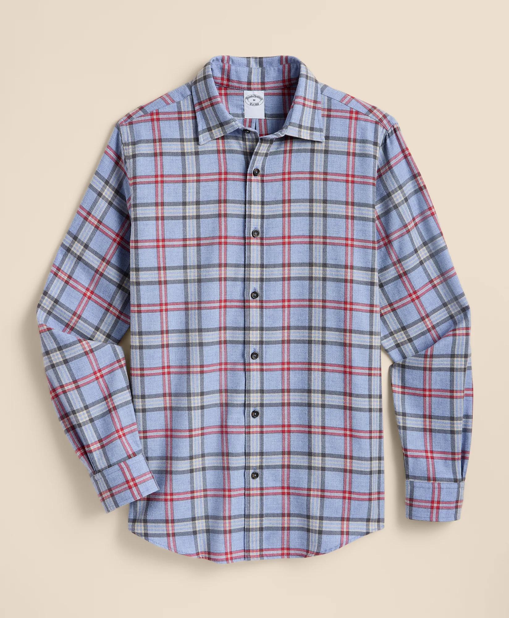 Cotton-Brushed Wool Tartan Sport Shirt, image 1