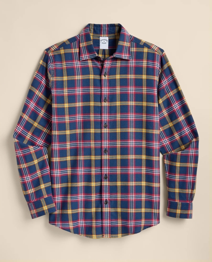 Cotton-Brushed Wool Tartan Sport Shirt, image 2