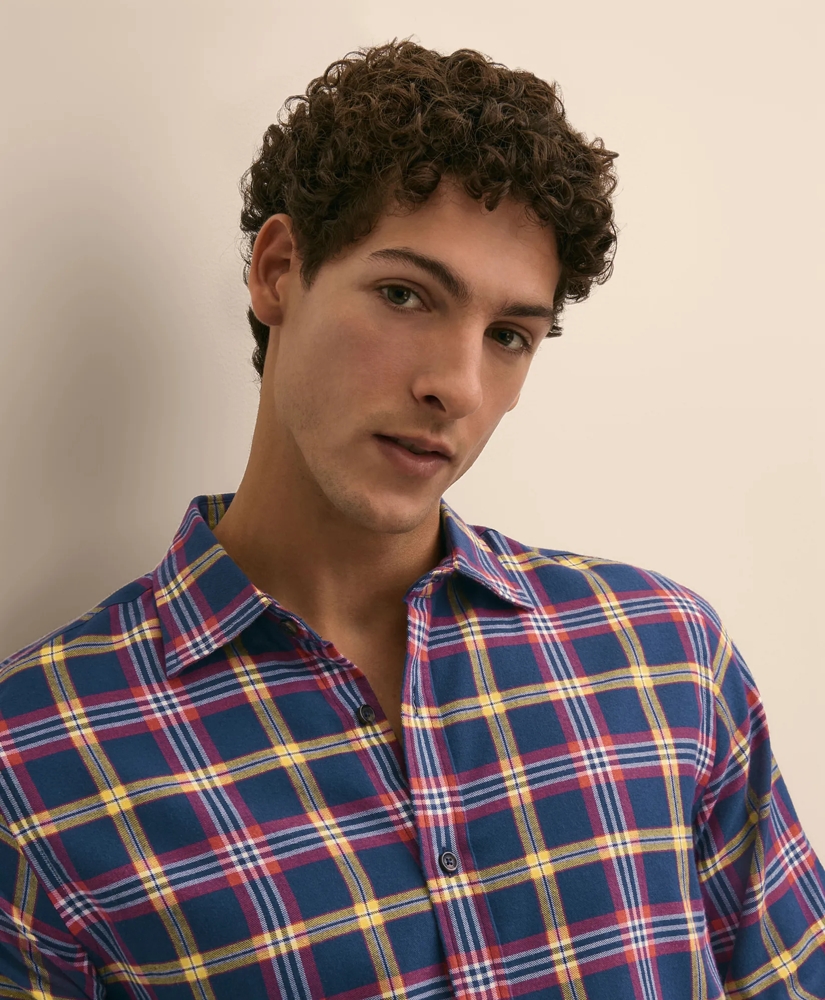 Cotton-Brushed Wool Tartan Sport Shirt, image 3