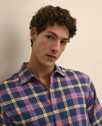 Cotton-Brushed Wool Tartan Sport Shirt, image 3