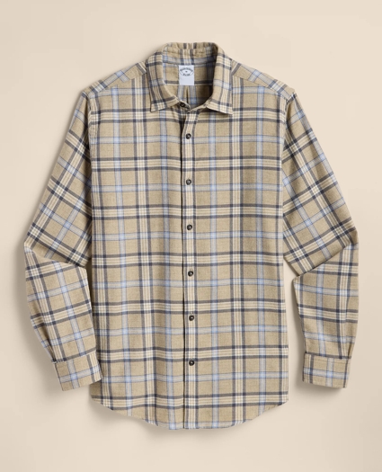 Cotton-Brushed Wool Tartan Sport Shirt, image 2
