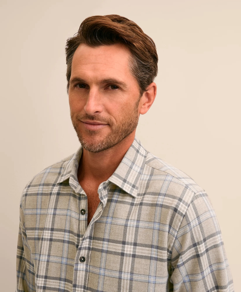 Cotton-Brushed Wool Tartan Sport Shirt, image 3