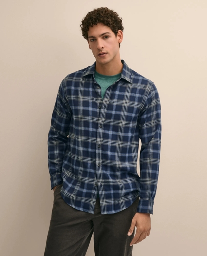 Cotton-Brushed Wool Tartan Sport Shirt, image 1