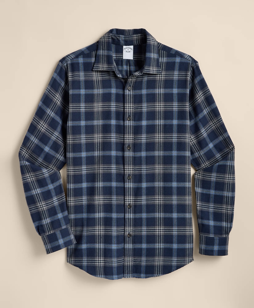 Cotton-Brushed Wool Tartan Sport Shirt, image 2