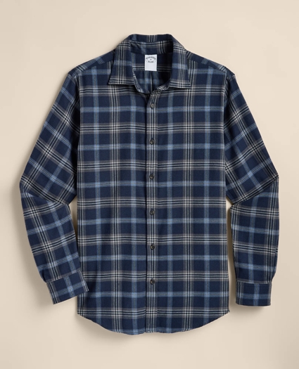Cotton-Brushed Wool Tartan Sport Shirt, image 2