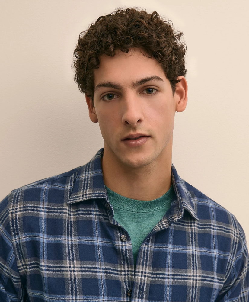 Cotton-Brushed Wool Tartan Sport Shirt, image 3