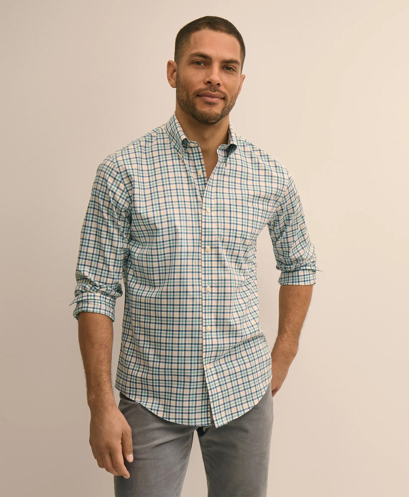 Supima&reg; Cotton Non-Iron Twill Button Down Collar Plaid Sport Shirt, image 1