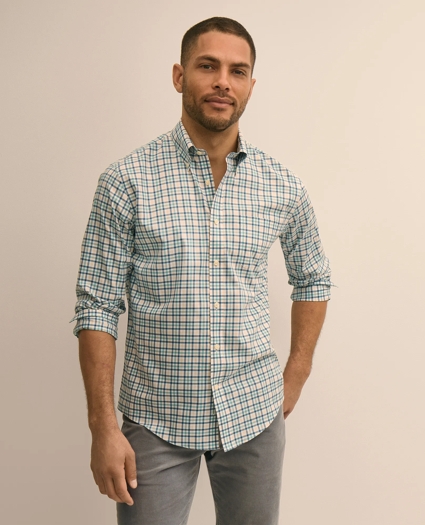 Supima&reg; Cotton Non-Iron Twill Button Down Collar Plaid Sport Shirt