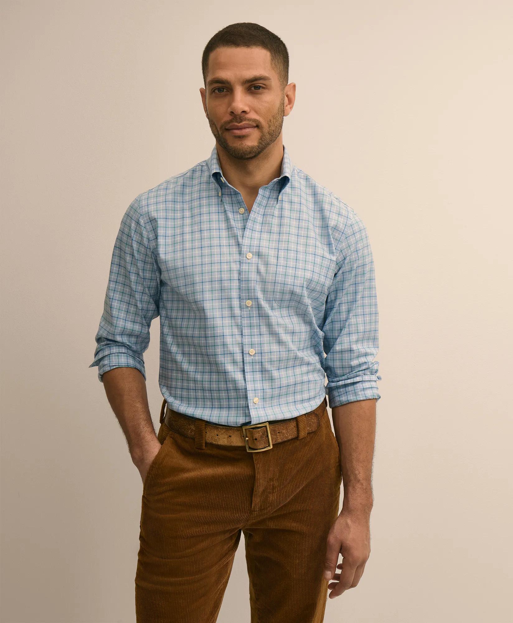 Supima&reg; Cotton Non-Iron Twill Button Down Collar Check Sport Shirt, image 1