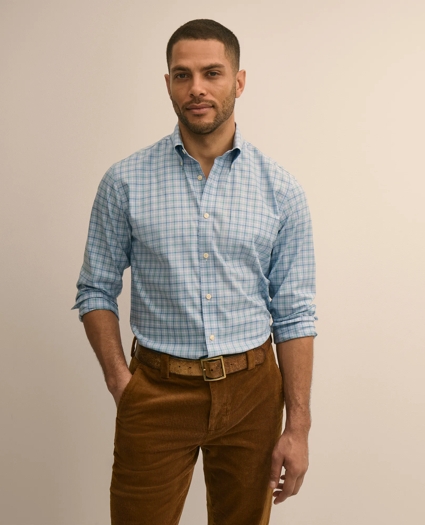 Supima&reg; Cotton Non-Iron Twill Button Down Collar Check Sport Shirt