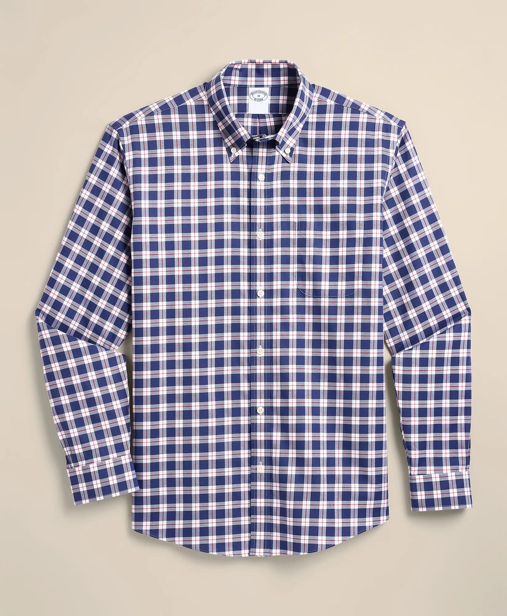 Supima&reg; Cotton Non-Iron Twill Button Down Collar Plaid Sport Shirt, image 1