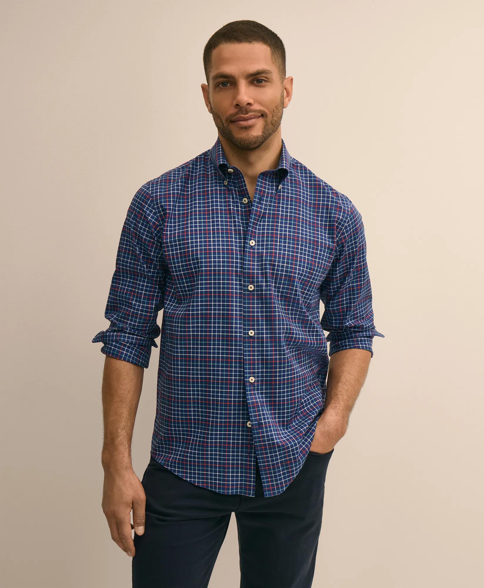 Supima&reg; Cotton Non-Iron Twill Polo Button Down Collar Check Sport Shirt, image 1