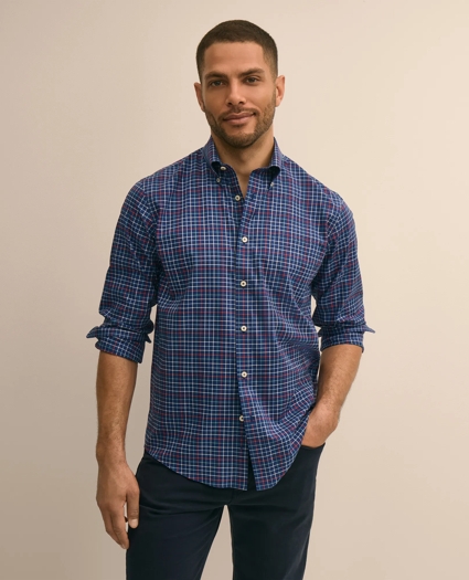 Supima&reg; Cotton Non-Iron Twill Polo Button Down Collar Check Sport Shirt