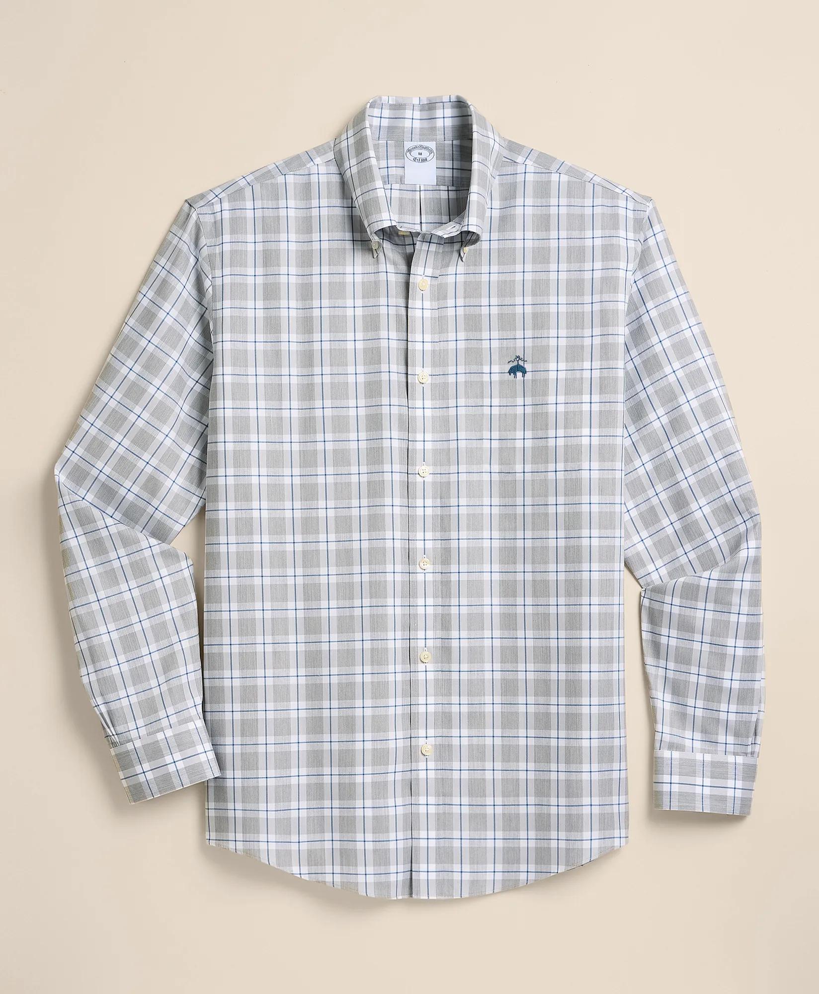 Stretch Supima&reg; Cotton Non-Iron Twill Polo Button Down Collar, Heathered Plaid Sport Shirt, image 2