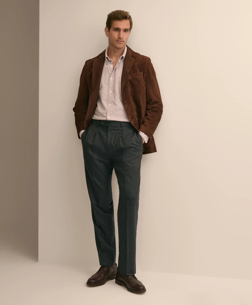 Classic Fit Double-Pleated Dress Pants in Wool Flannel, image 1