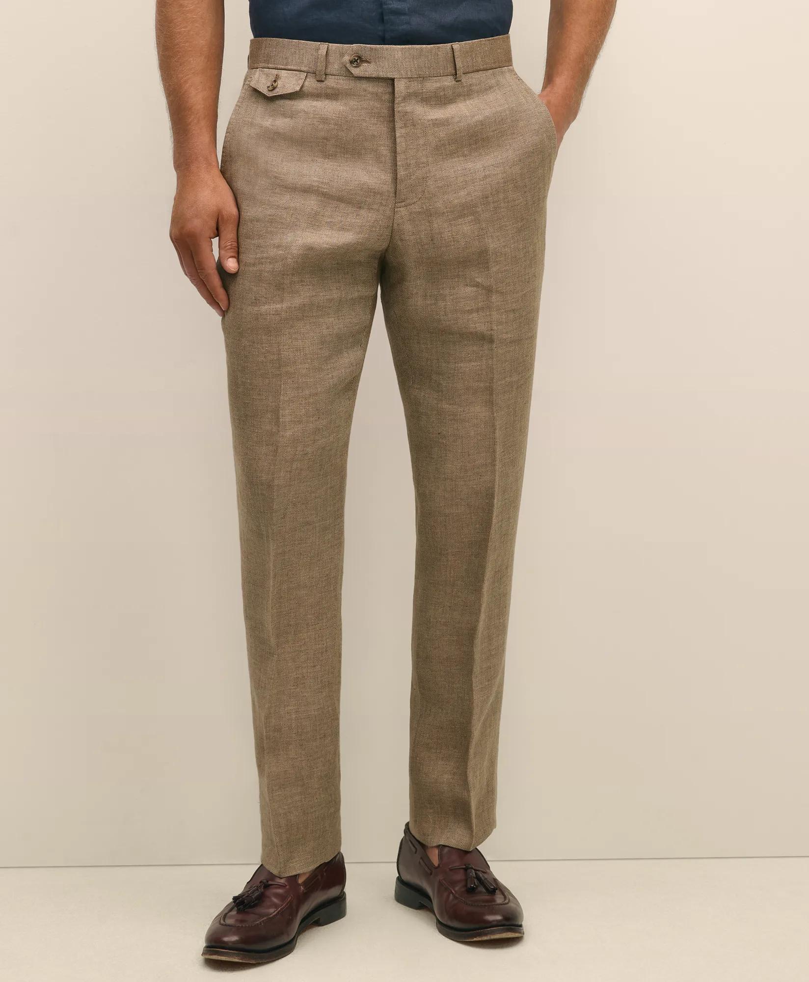 Classic Fit Linen Herringbone Dress Pants