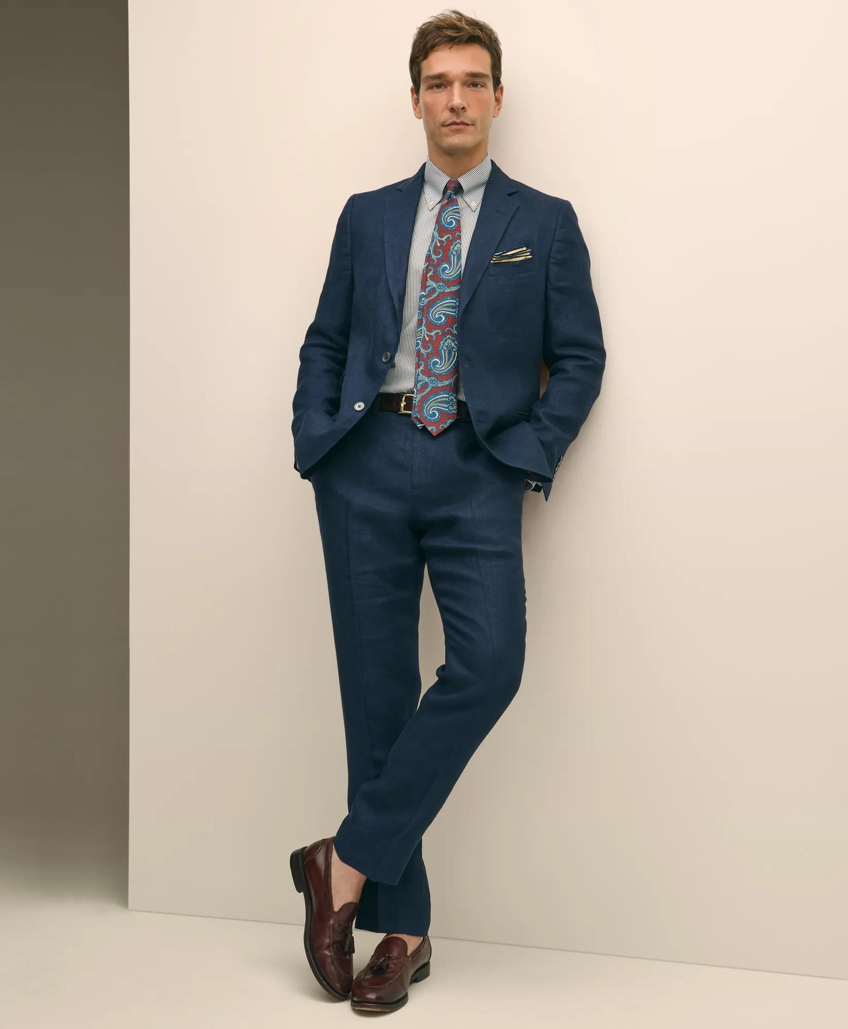 Classic Fit Linen Herringbone Dress Pants