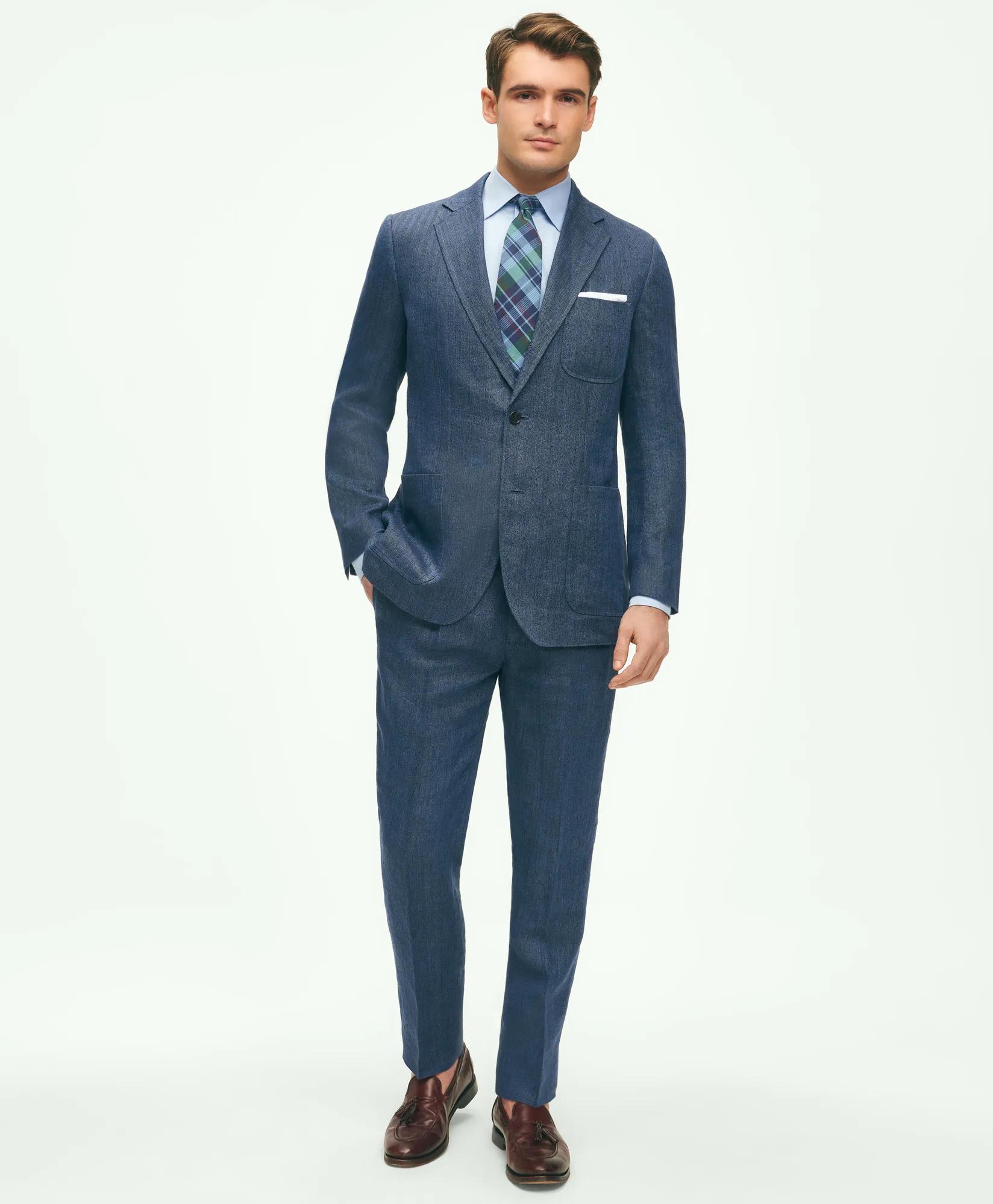 Slim Fit Linen-Blend Herringbone Suit Jacket