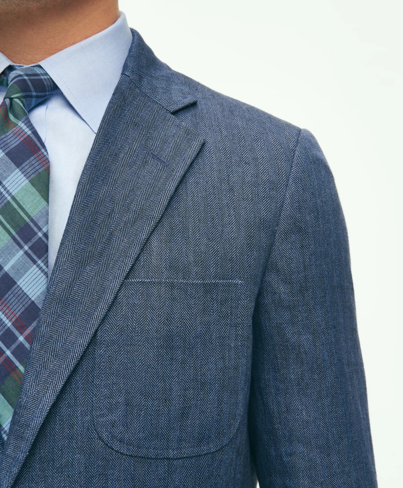 Slim Fit Linen-Blend Herringbone Suit Jacket