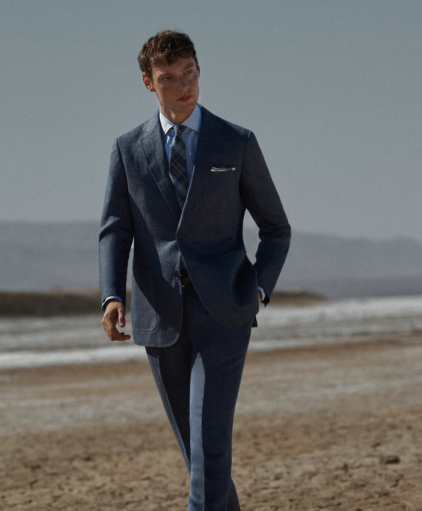 Slim Fit Linen-Blend Herringbone Suit Jacket, image 6