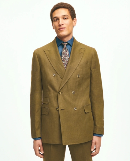 Slim Fit Linen Herringbone Double-Breasted Suit Jacket, image 1