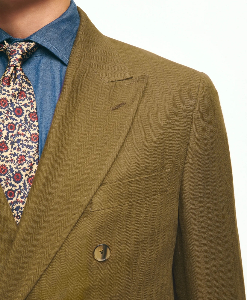 Slim Fit Linen Herringbone Double-Breasted Suit Jacket, image 4