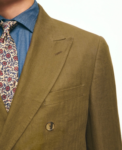 Slim Fit Linen Herringbone Double-Breasted Suit Jacket, image 4