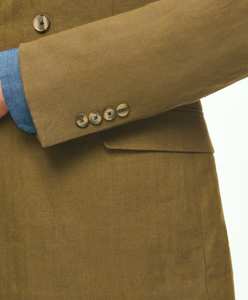 Slim Fit Linen Herringbone Double-Breasted Suit Jacket