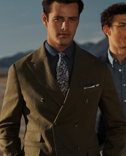 Slim Fit Linen Herringbone Double-Breasted Suit Jacket, image 7