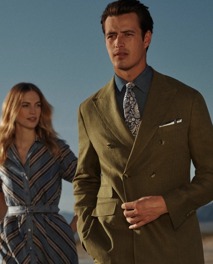 Slim Fit Linen Herringbone Double-Breasted Suit Jacket, image 8