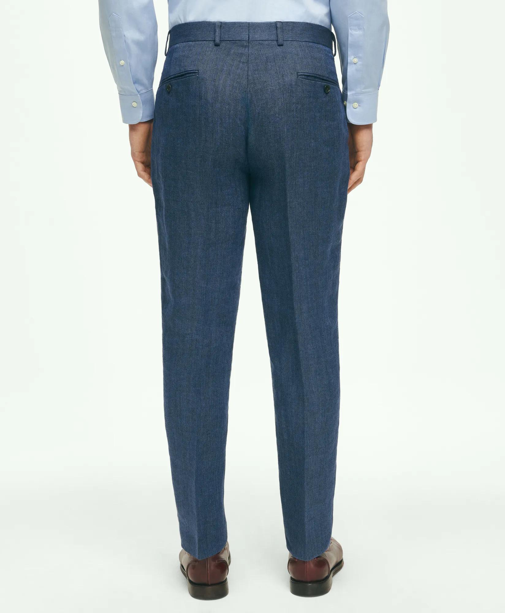 Slim Fit Linen-Blend Herringbone Suit Pants