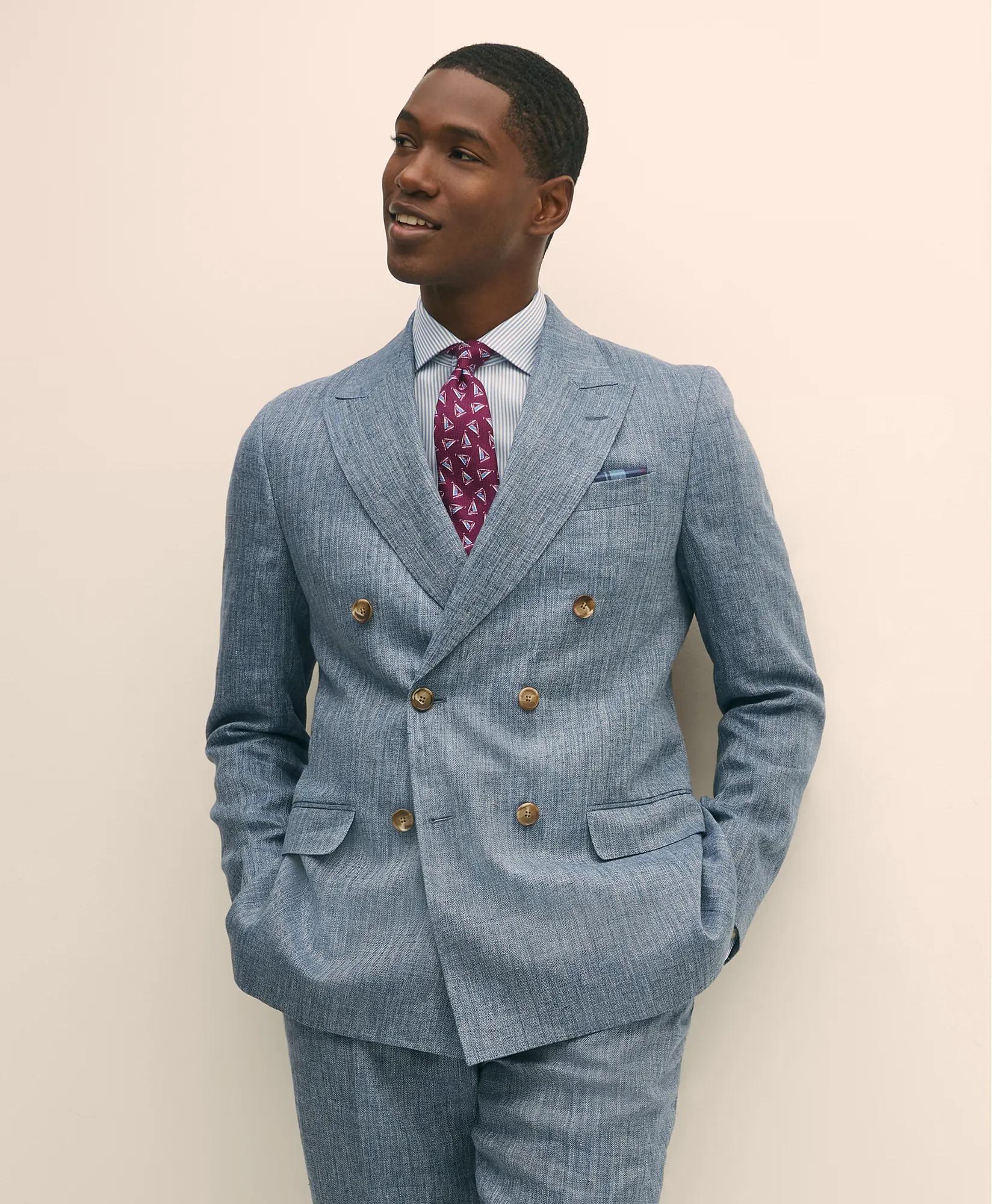 Classic Fit Herringbone Linen Suit Jacket