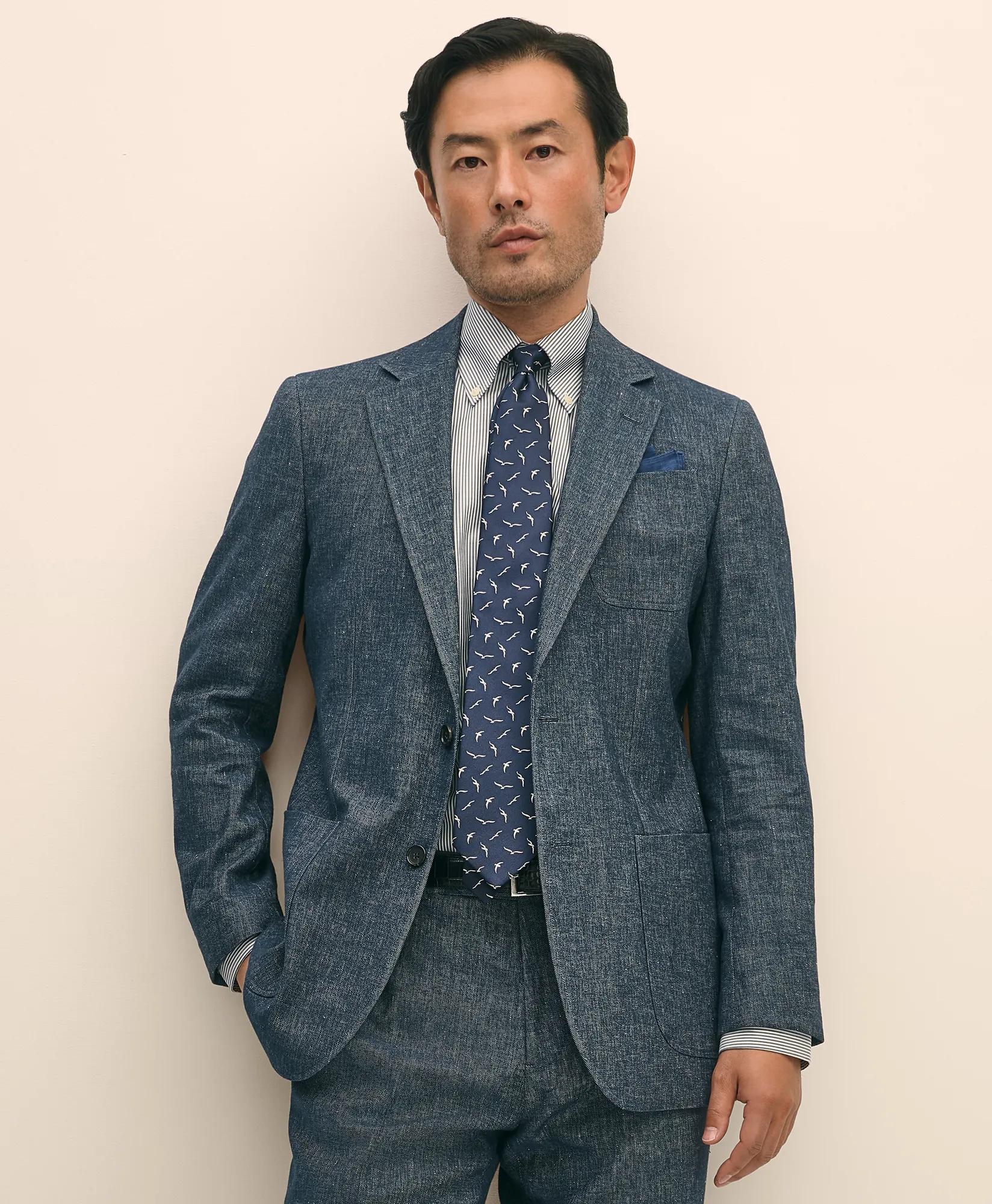 Slim Fit Twill Stretch Cotton-Linen Suit Jacket