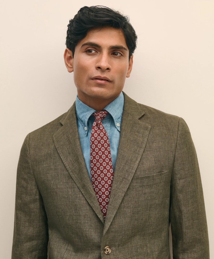 Slim Fit Houndstooth Linen Suit Jacket, image 2