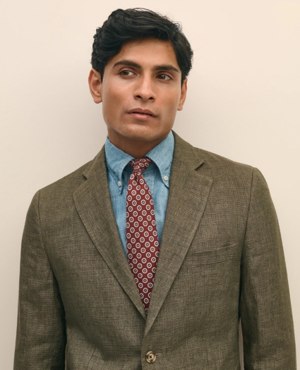 Slim Fit Houndstooth Linen Suit Jacket, image 2