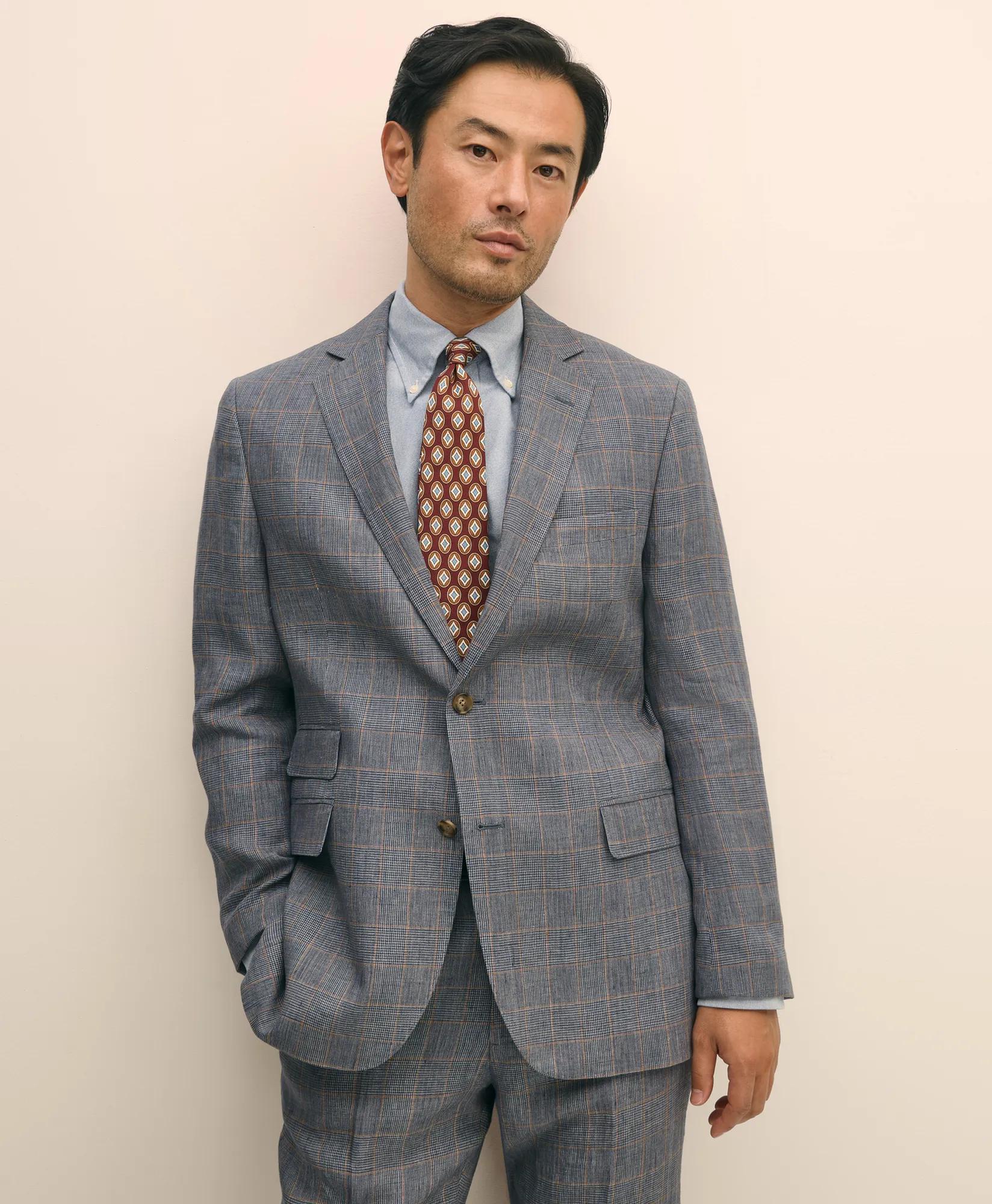 Slim Fit Check Linen Suit Jacket