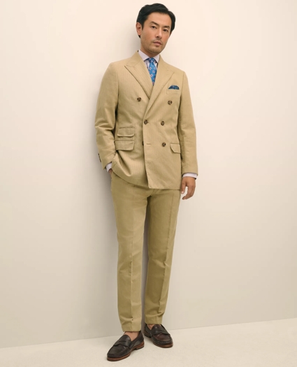 Slim Fit Cotton-Linen Herringbone Double-Breasted Suit Jacket, image 2