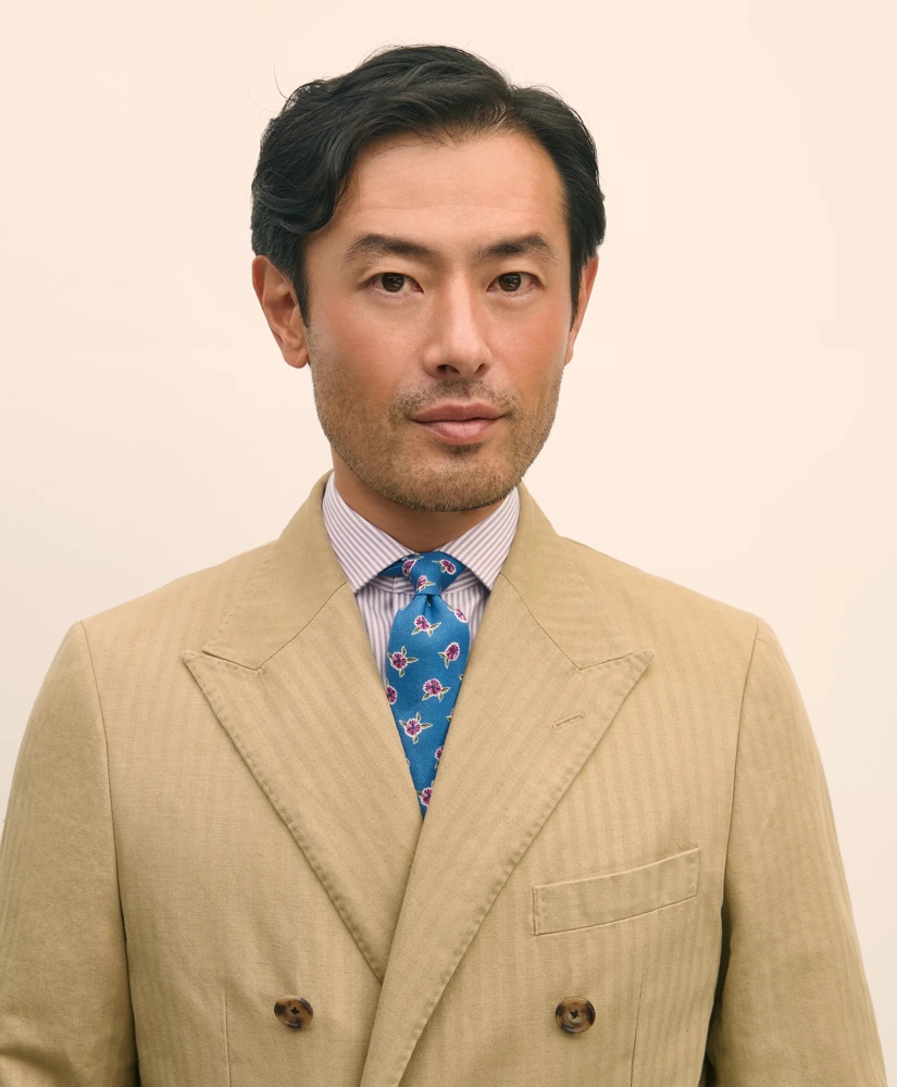 Slim Fit Cotton-Linen Herringbone Double-Breasted Suit Jacket, image 4