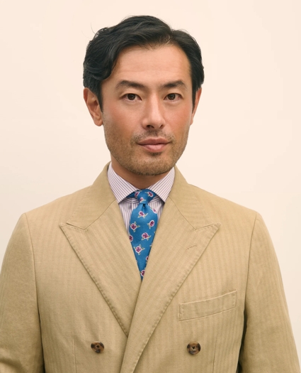 Slim Fit Cotton-Linen Herringbone Double-Breasted Suit Jacket, image 4