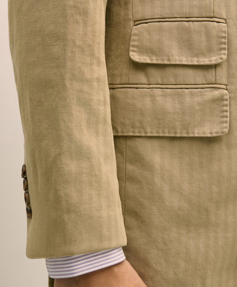 Slim Fit Cotton-Linen Herringbone Double-Breasted Suit Jacket, image 5