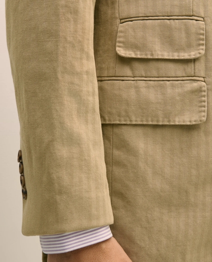 Slim Fit Cotton-Linen Herringbone Double-Breasted Suit Jacket, image 5