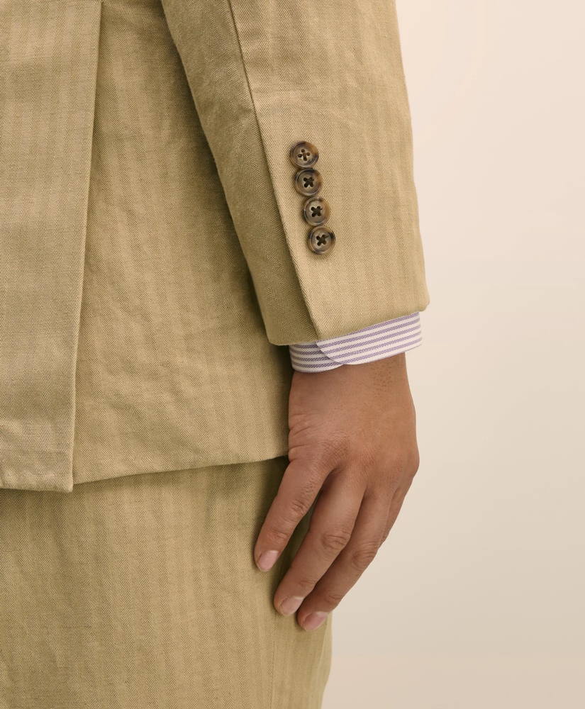 Slim Fit Cotton-Linen Herringbone Double-Breasted Suit Jacket, image 6