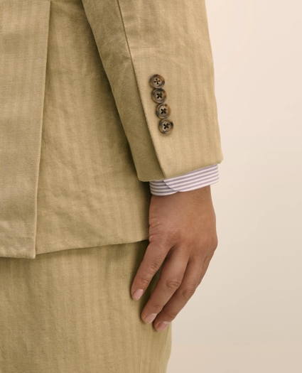 Slim Fit Cotton-Linen Herringbone Double-Breasted Suit Jacket, image 6