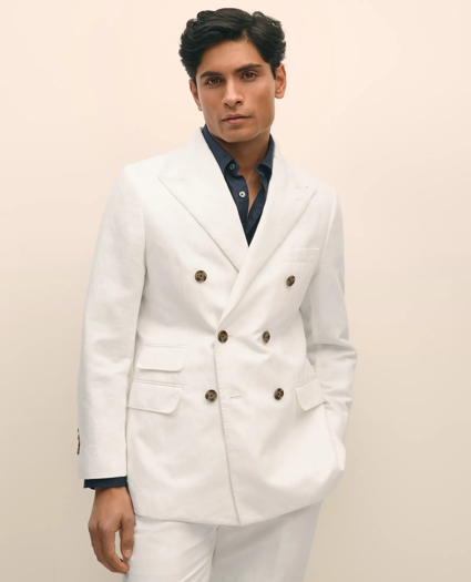 Slim Fit Cotton-Linen Herringbone Double-Breasted Suit Jacket, image 1
