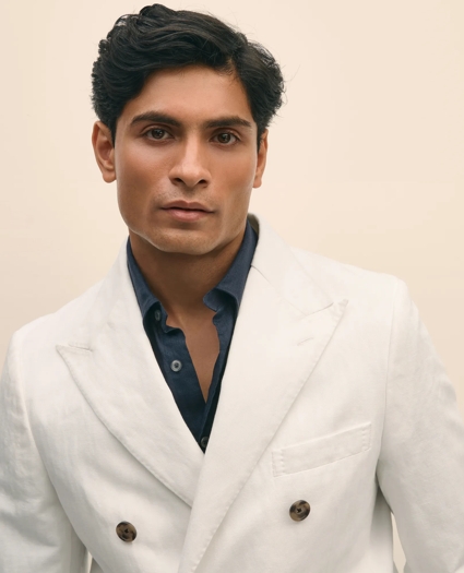 Slim Fit Cotton-Linen Herringbone Double-Breasted Suit Jacket, image 3