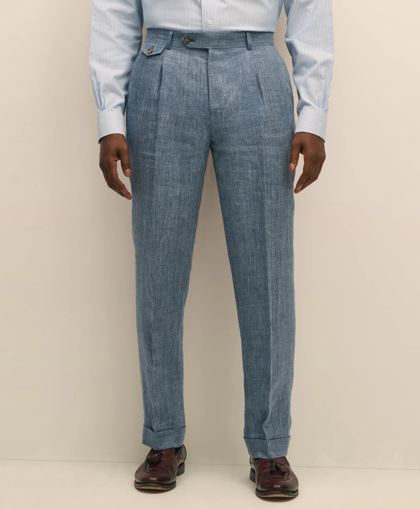 Classic Fit Herringbone Linen Single-Pleat Suit Pants, image 2