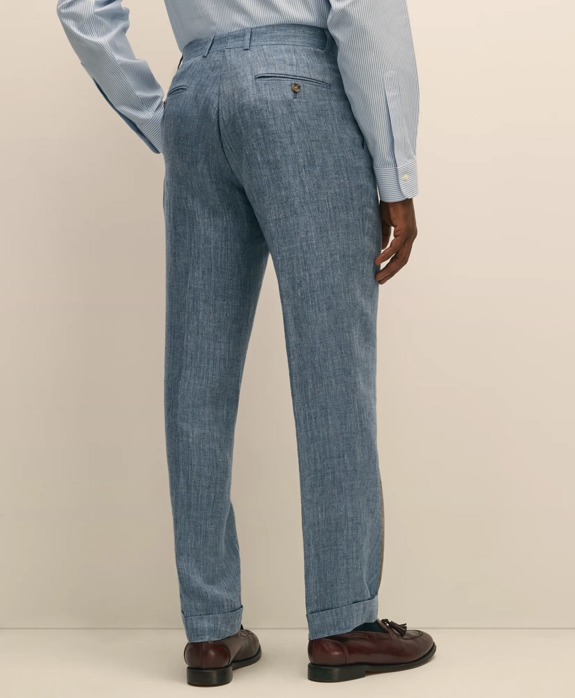 Classic Fit Herringbone Linen Single-Pleat Suit Pants